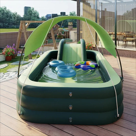 A portable inflatable pool with a skating rink for kids