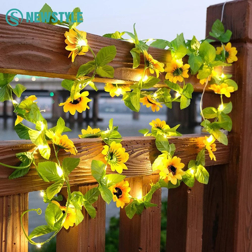 Outdoor garlands - flowers are charged by a solar battery