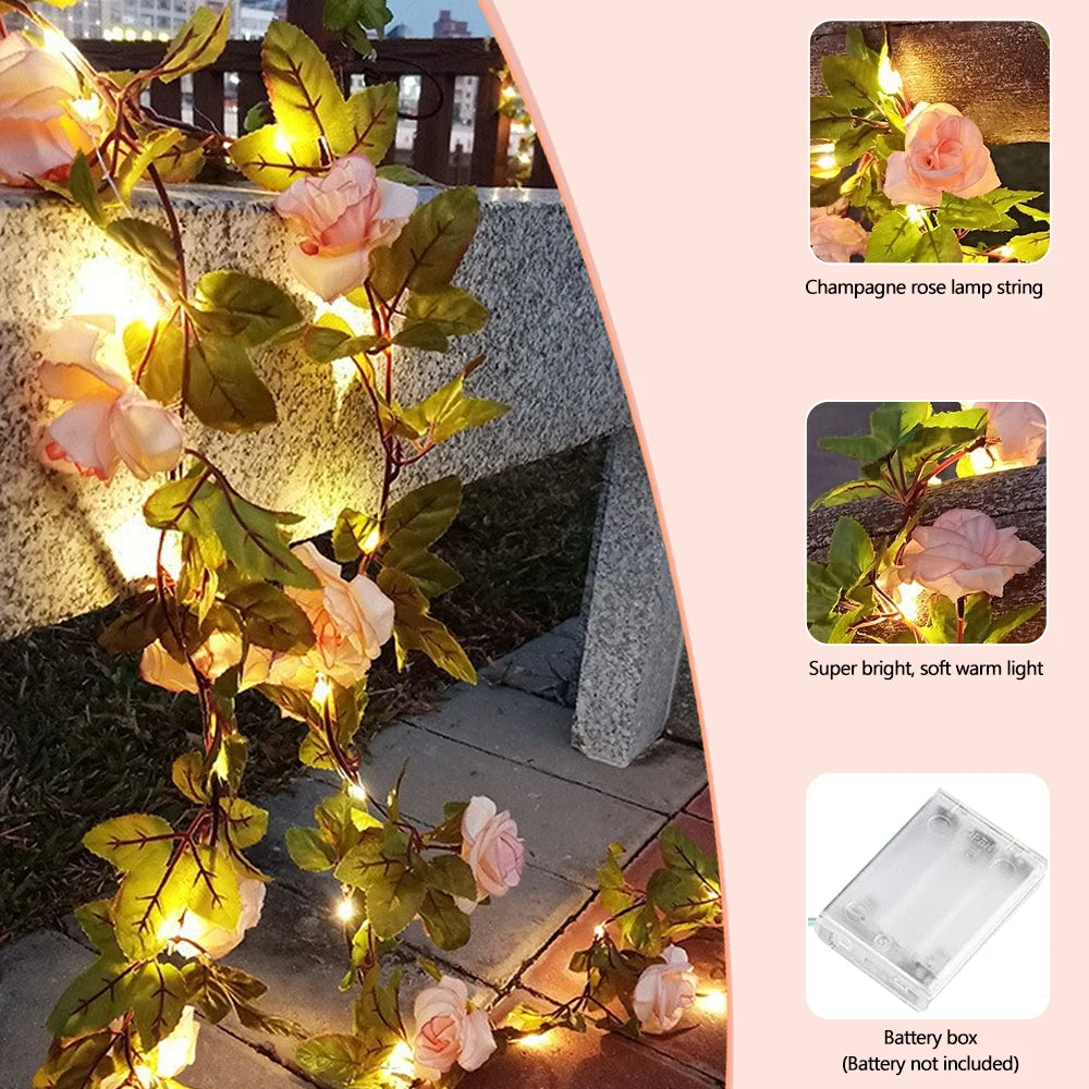 Outdoor garlands - flowers are charged by a solar battery