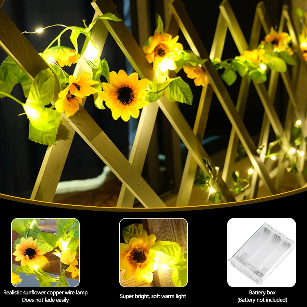 Outdoor garlands - flowers are charged by a solar battery