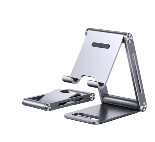 Ergonomic aluminum stand for tablets and phones